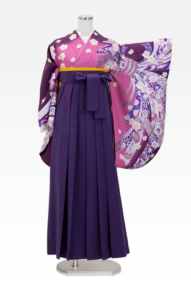【着物】紫　のしめ桜+【袴】ムラサキ