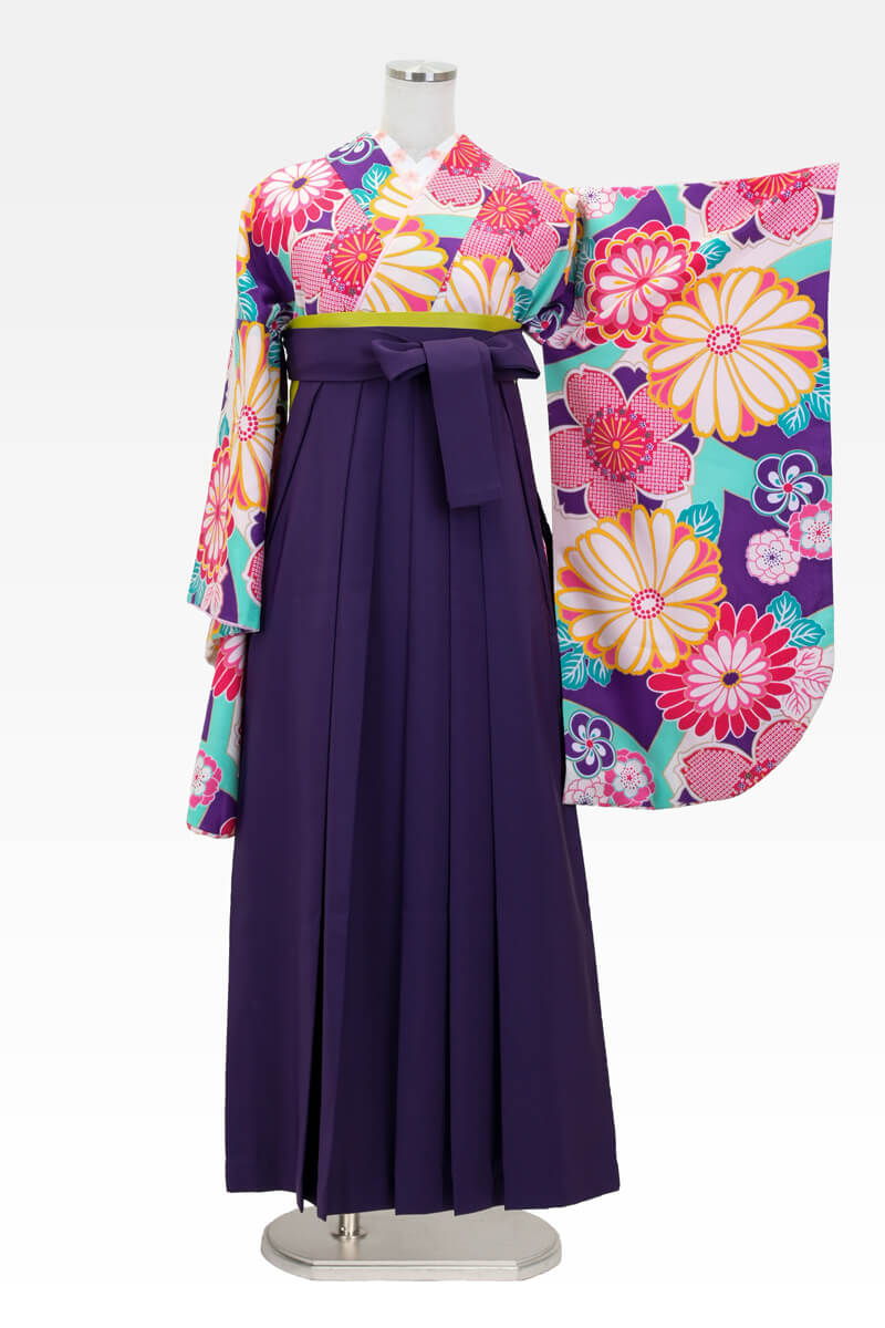 【卒業式袴宅配ネットレンタル/人気/通販レンタル】個性的かわいいレトロモダン(オシャレ)　紫/ピンク/水色　CCC568_MRA001