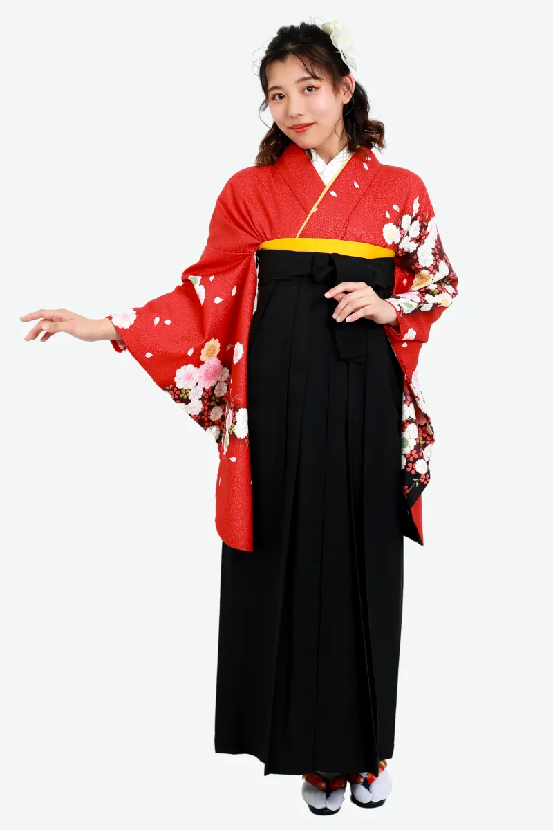 【卒業式宅配ネット袴レンタル/コーデ/古典/通販レンタル】上品大人っぽい清楚クール（オシャレ)　赤/黒　DDD722_KUR003