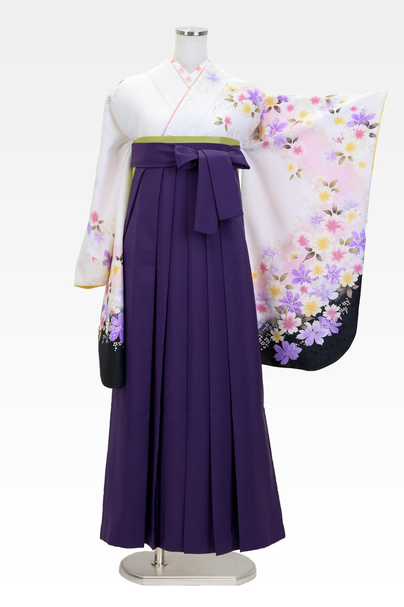【卒業式袴宅配ネットレンタル/コーデ/古典/通販レンタル】シンプル上品(オシャレ)　白/紫　DDD788_MRA001