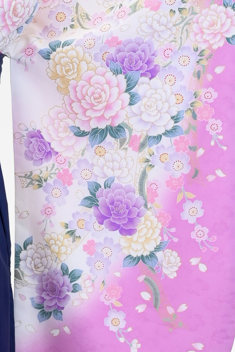 【卒業式袴宅配ネットレンタル/人気/通販レンタル】ガーリーかわいいバラ桜(オシャレ)　白/ピンク/青/紺/淡色　DDD796_KON006