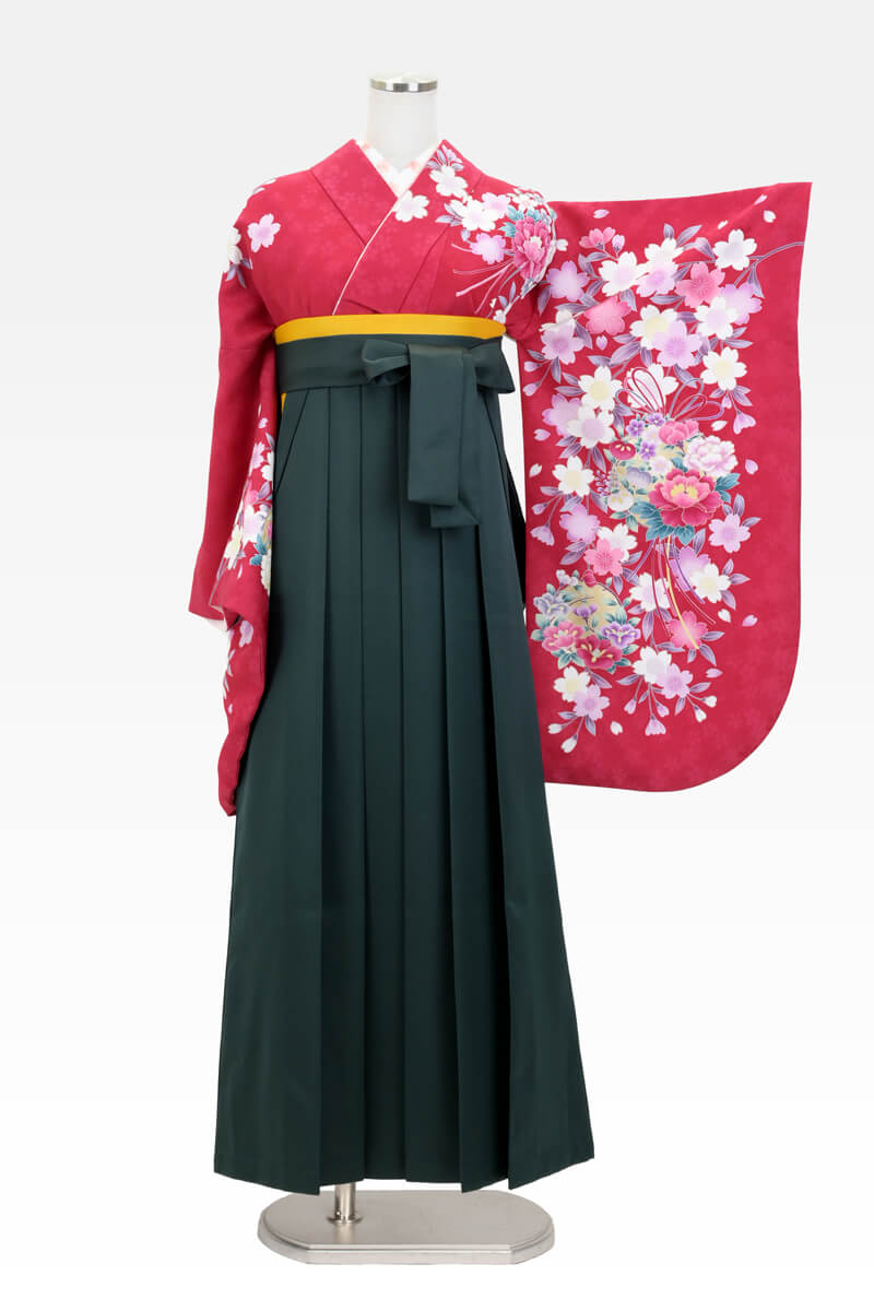 【着物】ローズ肩に桜リボン+【袴】フカミドリ