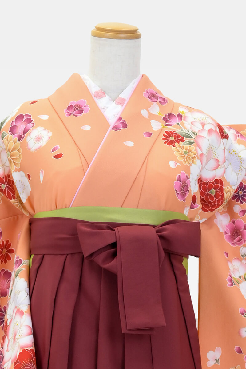 【卒業式袴レンタル/人気/通販レンタル】かわいい古典高級感(オシャレ)　オレンジ/エンジ/赤　DDD871_ENJ004